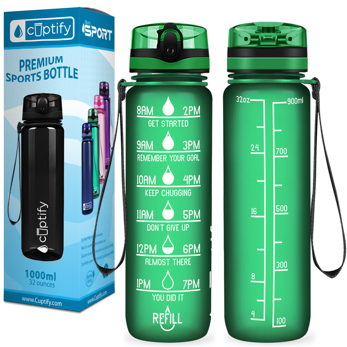 Cuptify Green Frosted 32 oz Motivational Water Bottle