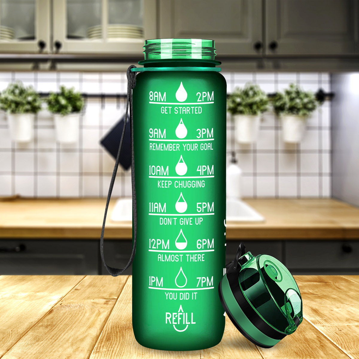 Cuptify Green Frosted 32 oz Motivational Water Bottle