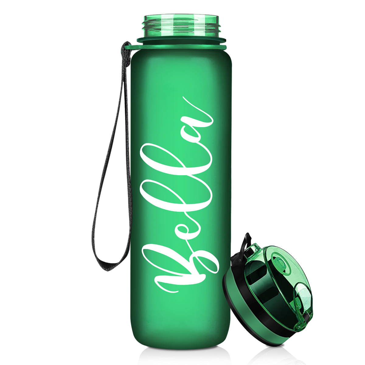 Green Frosted 32 oz Personalized Motivational Tracking Water Bottle