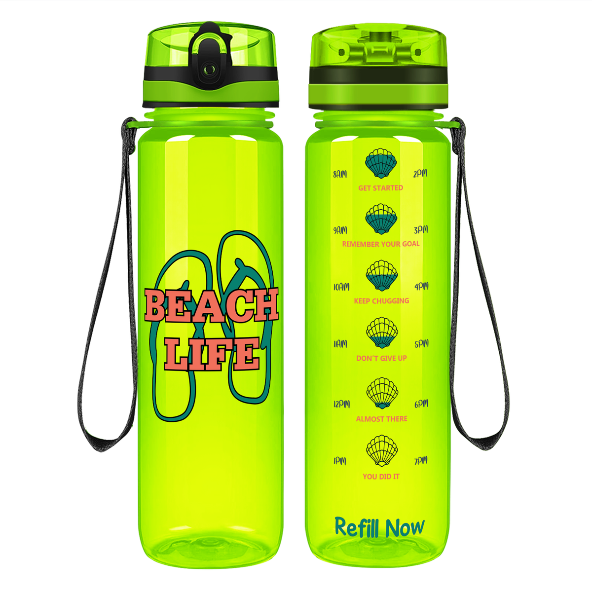 The Beach Life Sandals on 32 oz Motivational Tracking Water Bottle