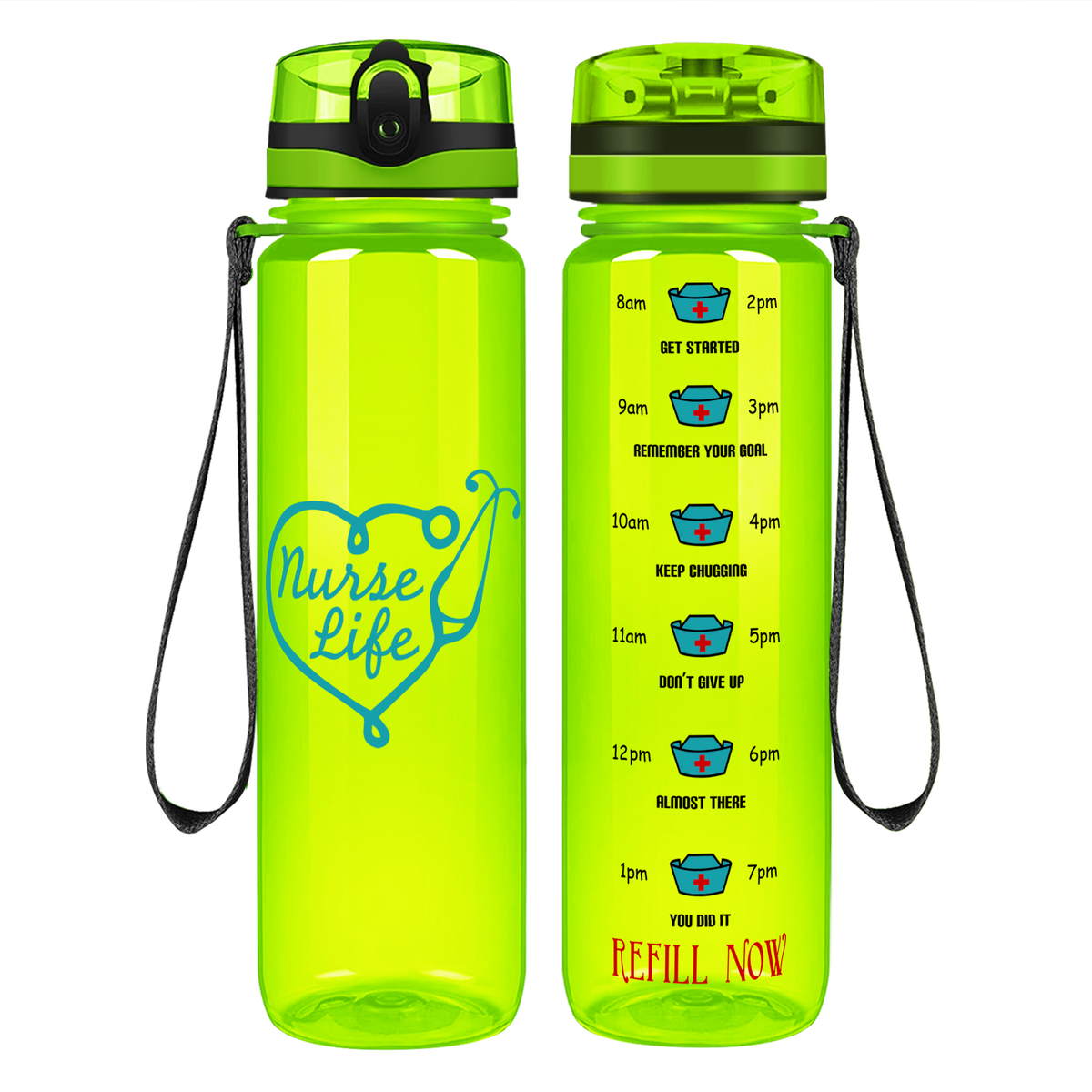 Nurse Life Heart on 32oz Motivational Tracking Water Bottle
