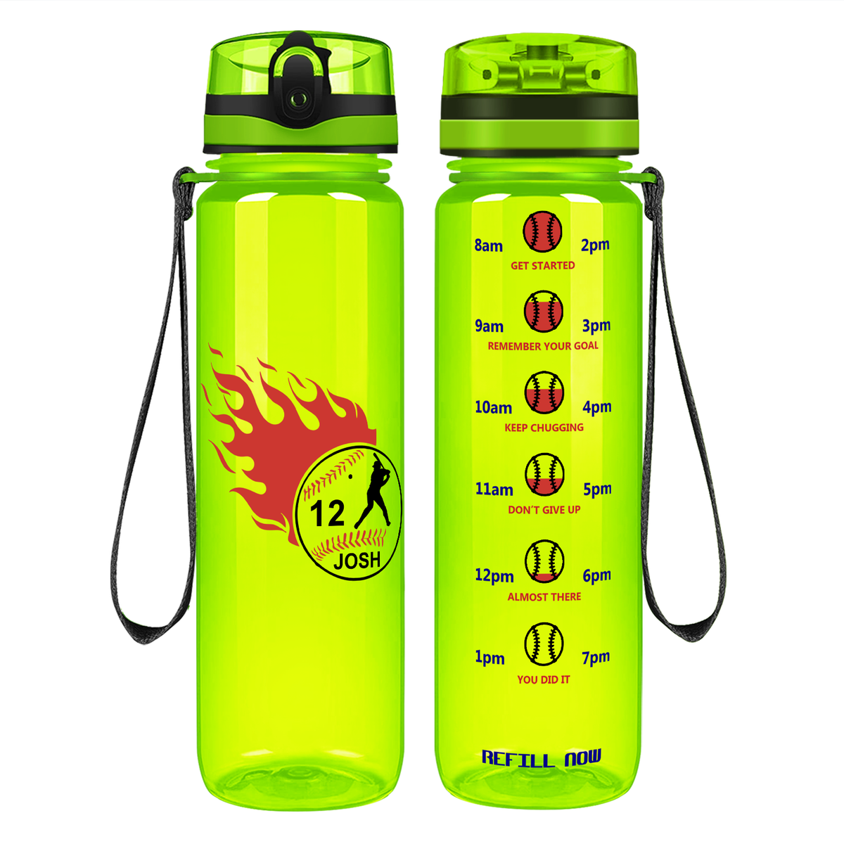 Personalized Baseball Name and Number on 32 oz Motivational Tracking Water Bottle