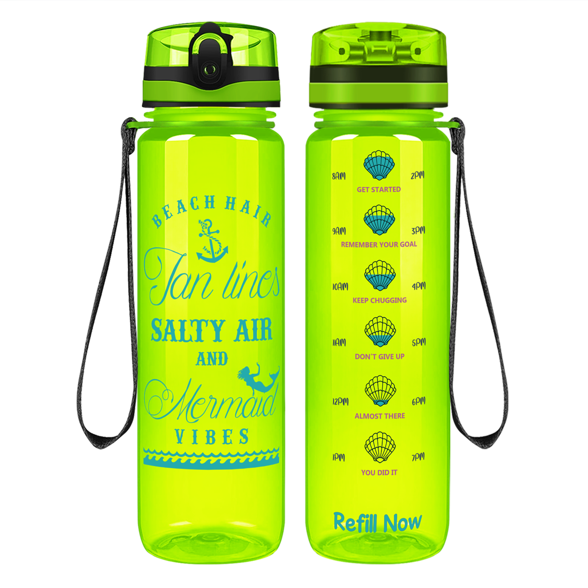 Beach Hair Tan Lines on 32 oz Motivational Tracking Water Bottle