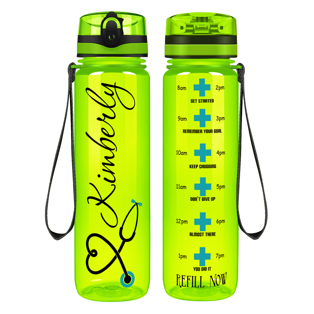 Personalized Nurse Heart Aqua Stethoscope on 32oz Motivational Tracking Water Bottle