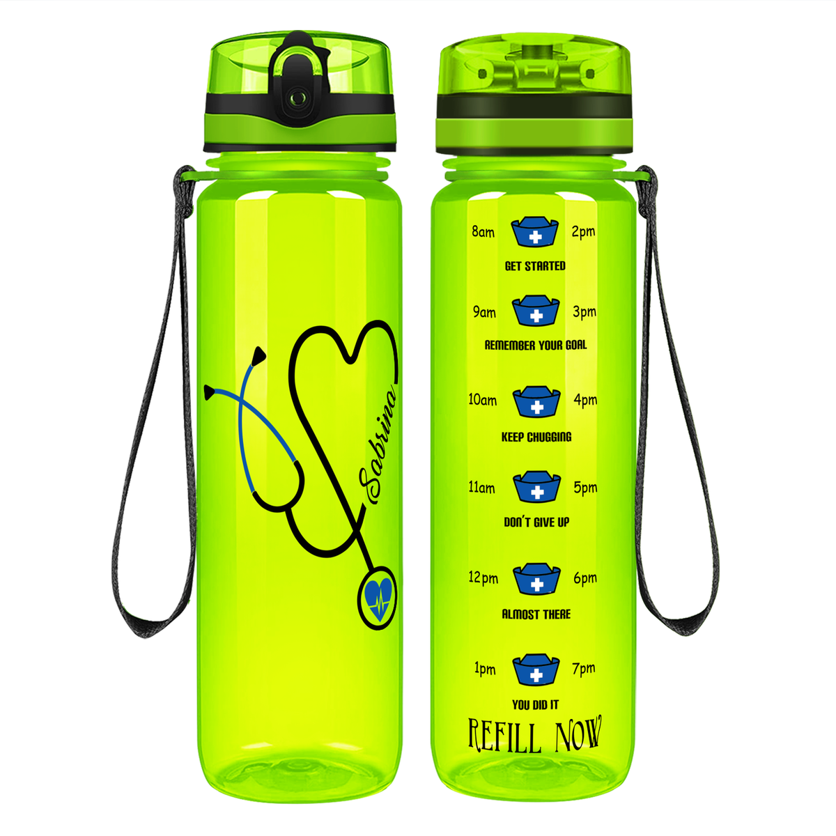 Personalized Nurse Blue Stethoscope Heart on 32oz Tracking Water Bottle