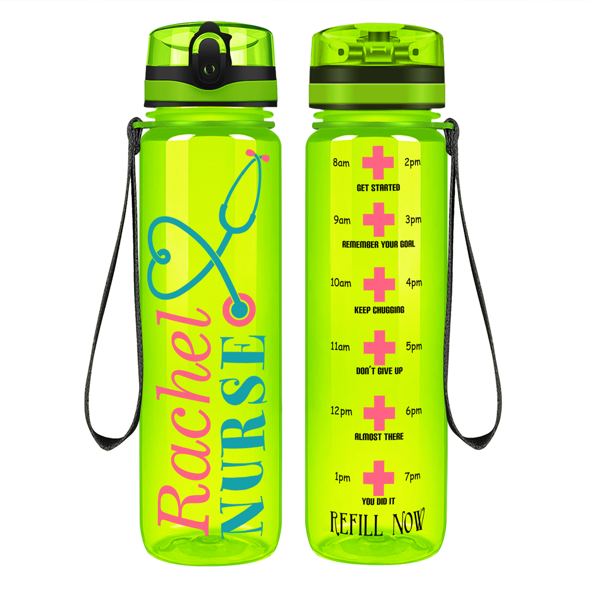 Personalized Stethoscope Nurse on 32oz Motivational Tracking Water Bottle