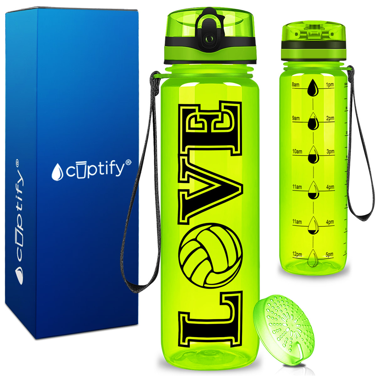 Volleyball Love on 32 oz Motivational Tracking Water Bottle