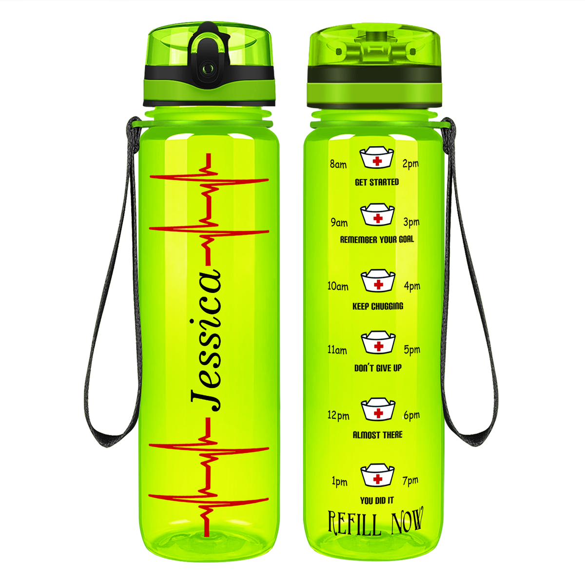 Personalized Nurse Water Bottle Heart Beat Pulse on 32oz Motivational Tracking Water Bottle