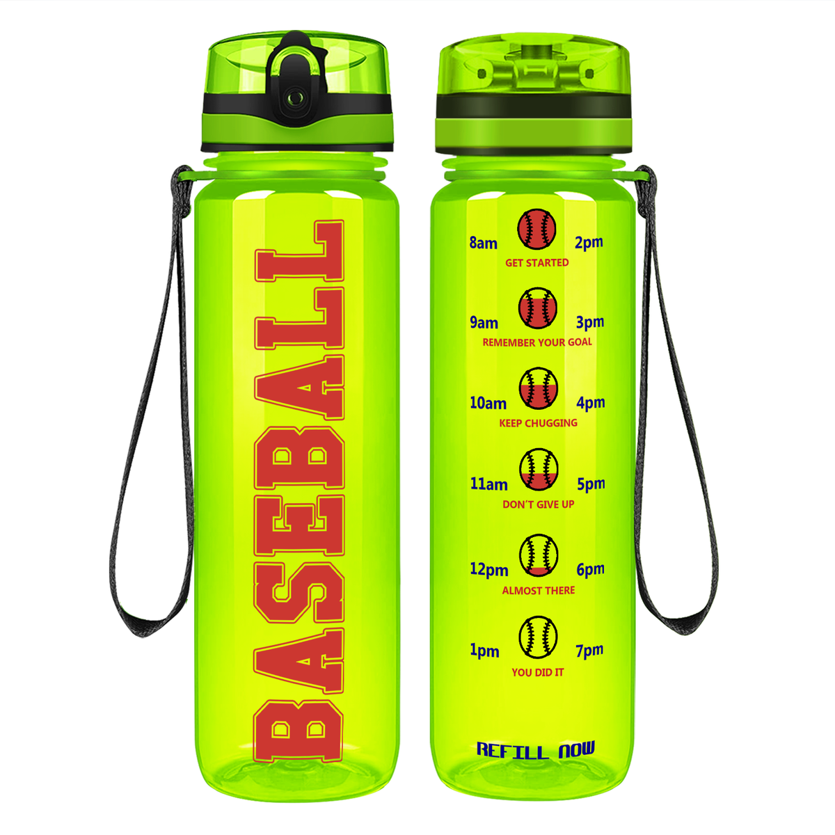 Baseball on 32 oz Motivational Tracking Water Bottle