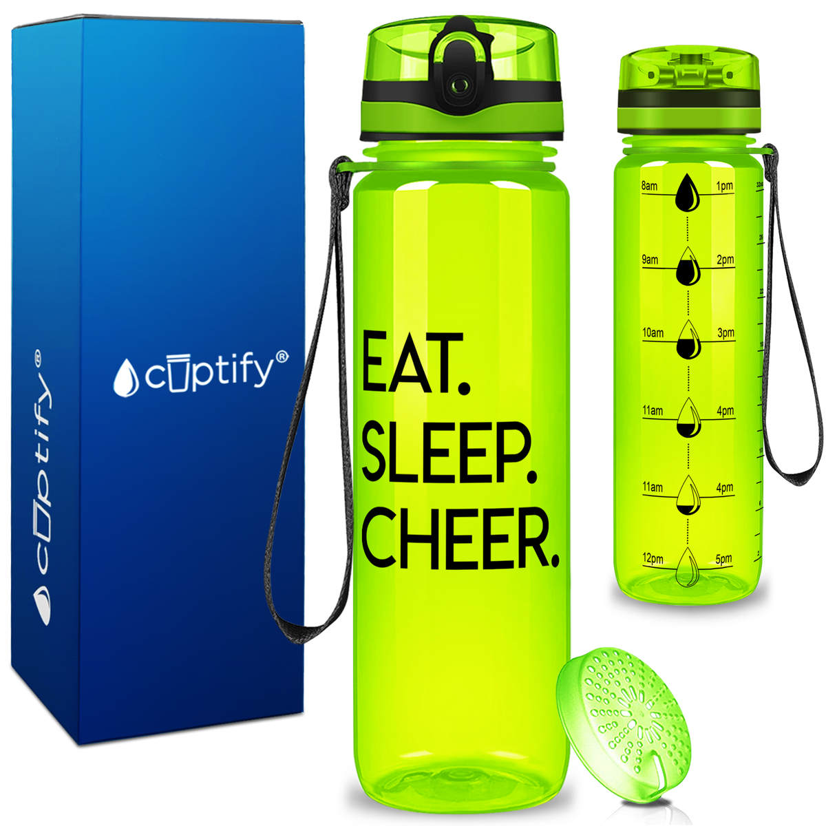 Eat Sleep Cheer on 32 oz Motivational Tracking Water Bottle