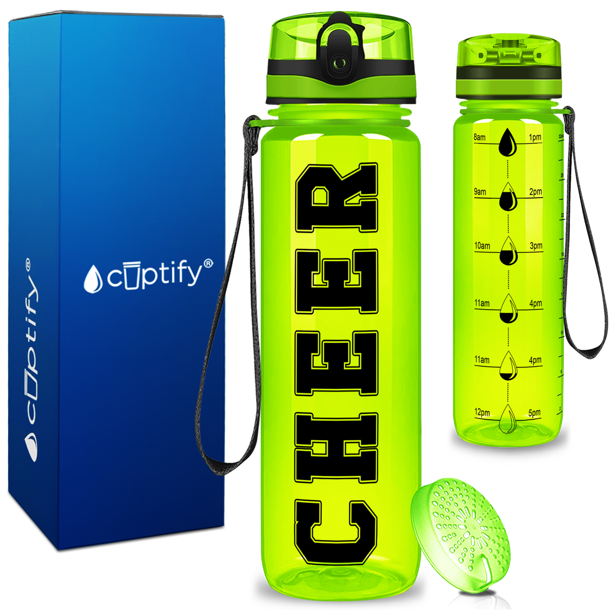 Cheer on 32 oz Motivational Tracking Water Bottle