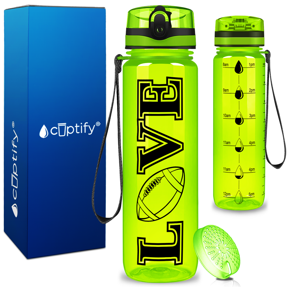 Football Love on 32 oz Motivational Tracking Water Bottle