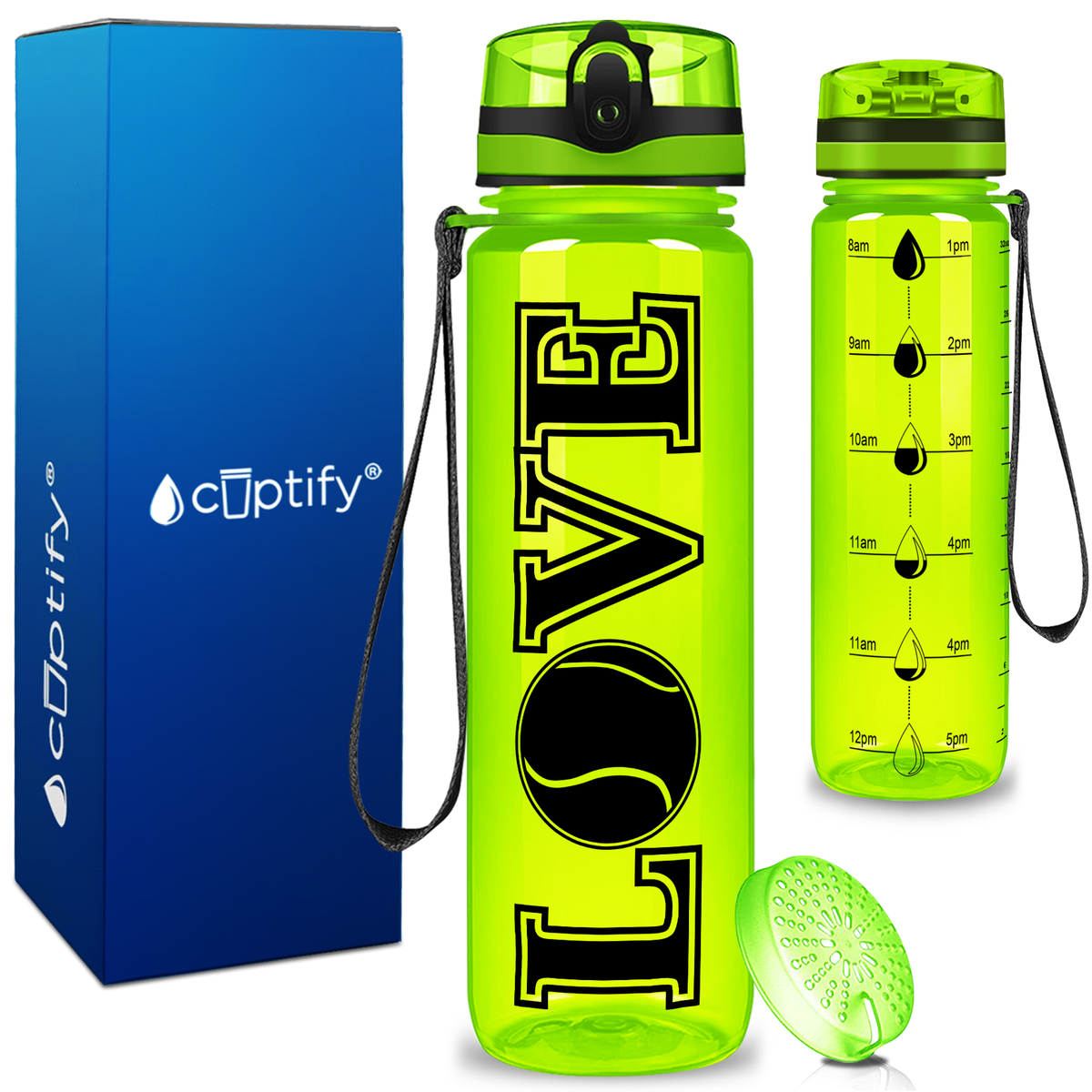 Tennis Love on 32 oz Motivational Tracking Water Bottle