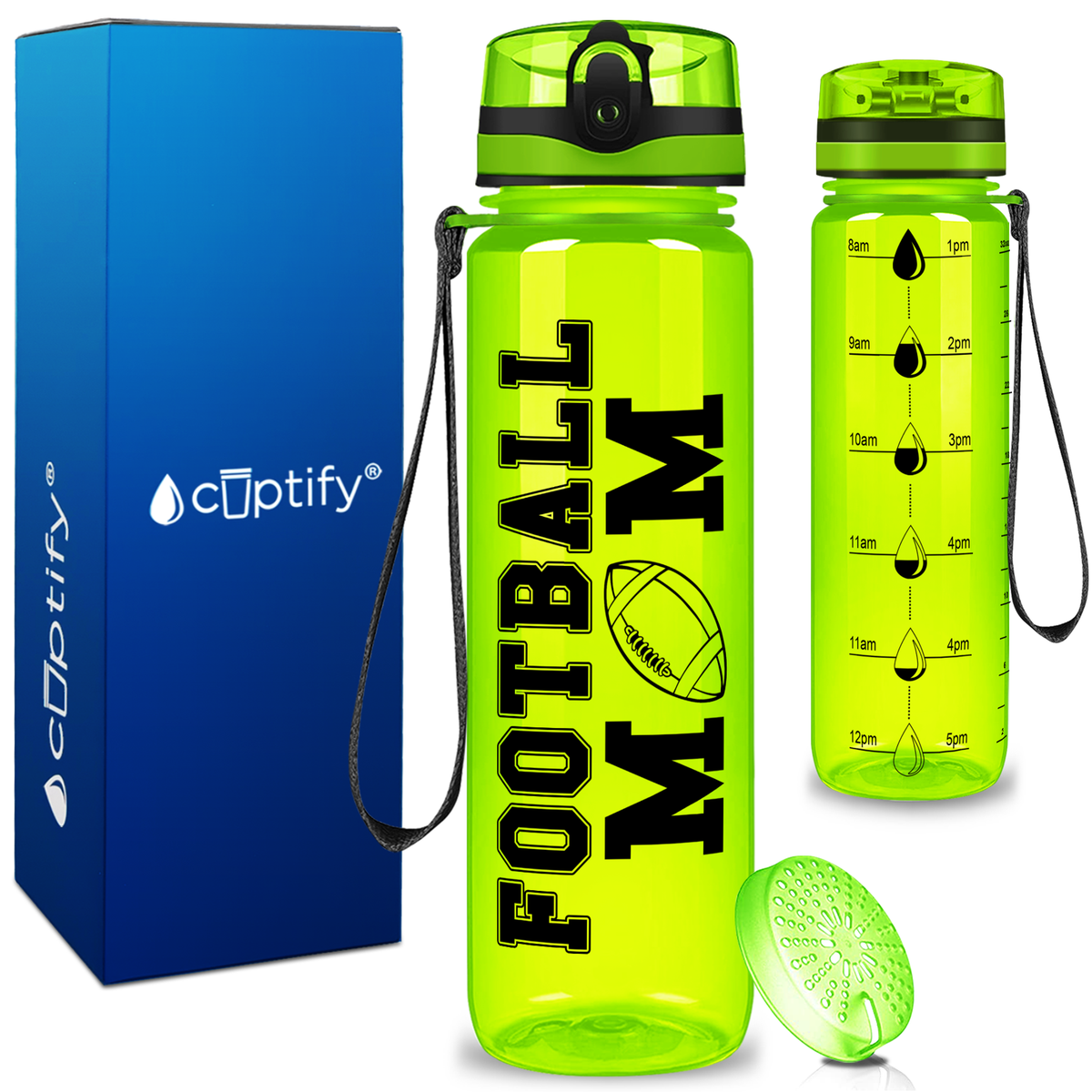 Football Mom on 32 oz Motivational Tracking Water Bottle