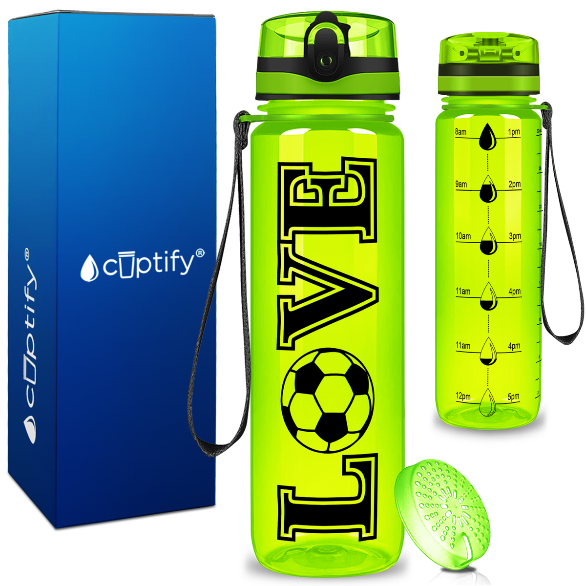 Soccer Love on 32 oz Motivational Tracking Water Bottle