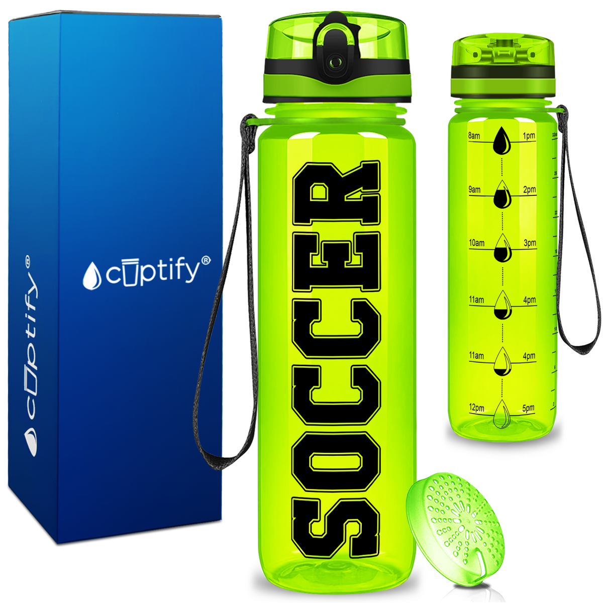 Soccer on 32 oz Motivational Tracking Water Bottle
