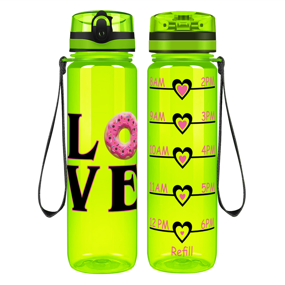 Donut Love on 32 oz Motivational Tracking Water Bottle