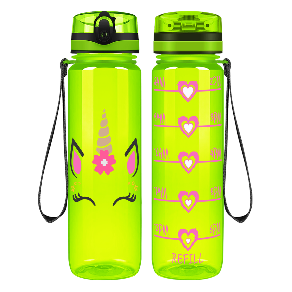 Unicorn Pink Face on 32 oz Motivational Tracking Water Bottle