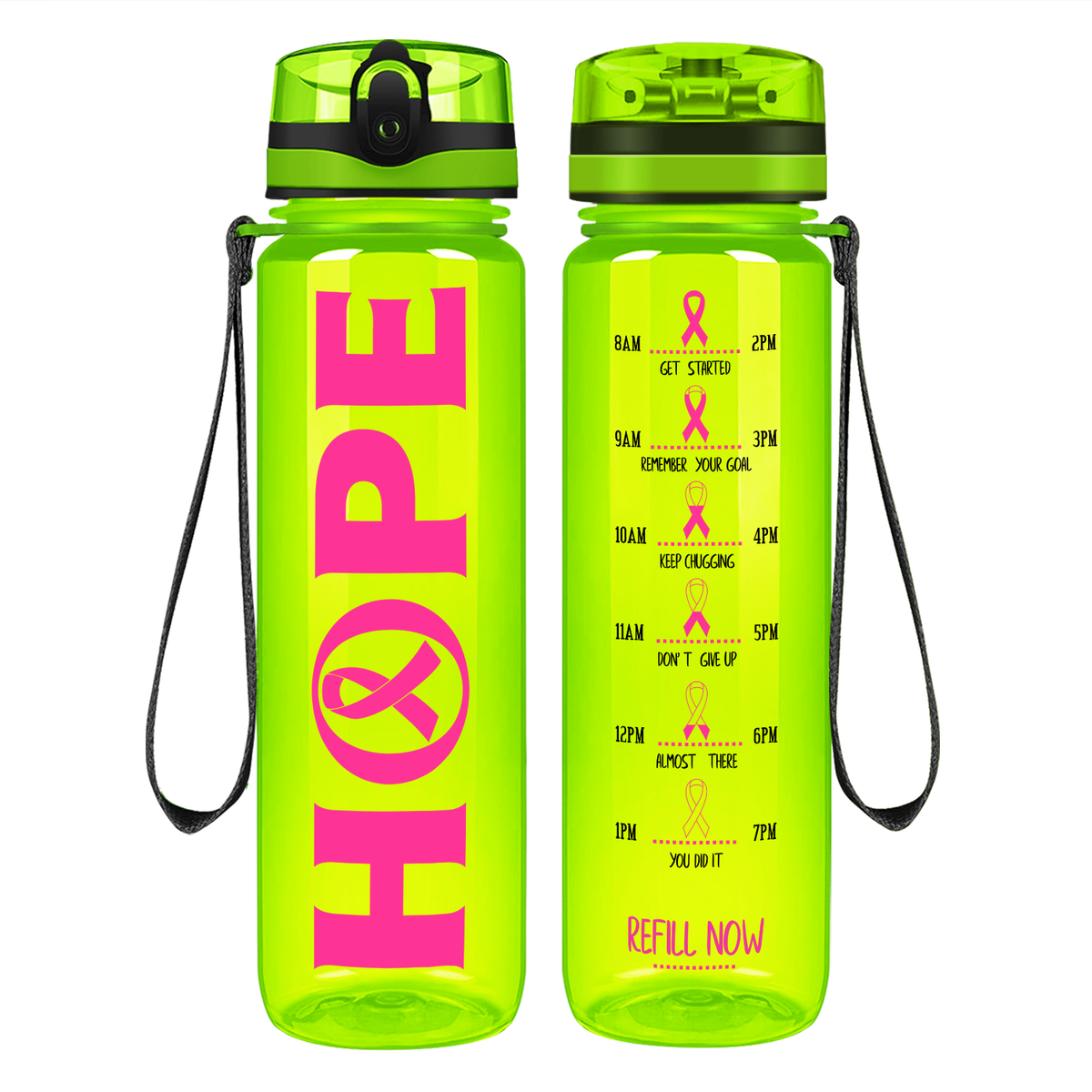 Hope on 32 oz Motivational Tracking Breast Cancer Awareness Water Bottle