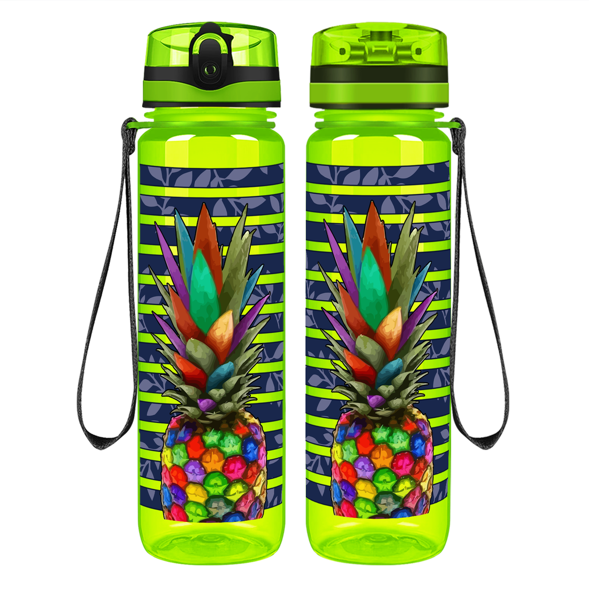 Rainbow Pineapple on 32 oz Motivational Tracking Water Bottle
