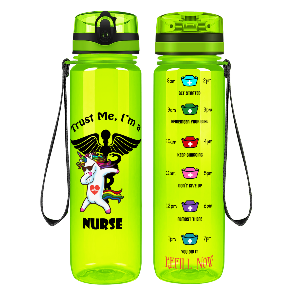 Trust Me I'm A Nurse Awesome Unicorn on 32oz Motivational Tracking Water Bottle