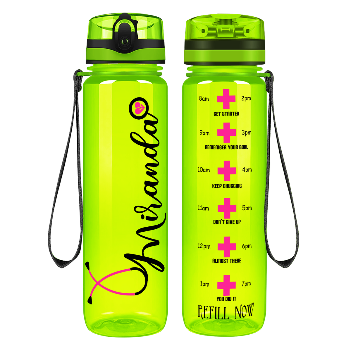 Personalized Nurse Water Bottle on 32oz Motivational Tracking Water Bottle
