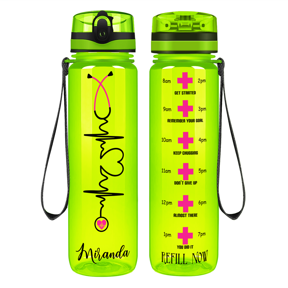 Personalized Nurse Heart Beat Stethoscope on 32oz Motivational Nurse Water Bottle