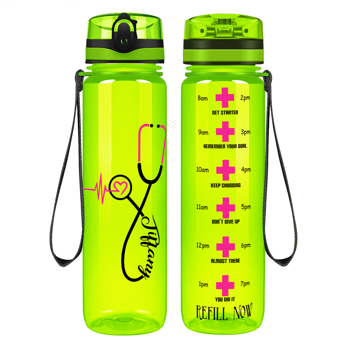 Personalized Nurse Pink Heart Stethoscope on 32oz Tracking Water Bottle