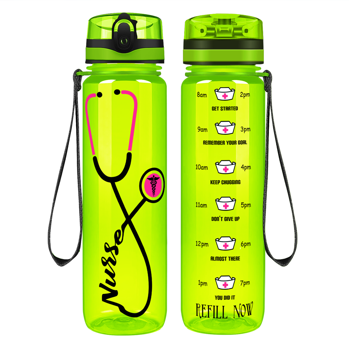 Personalized Nurse Pink Stethoscope on 32oz Motivational Tracking Water Bottle