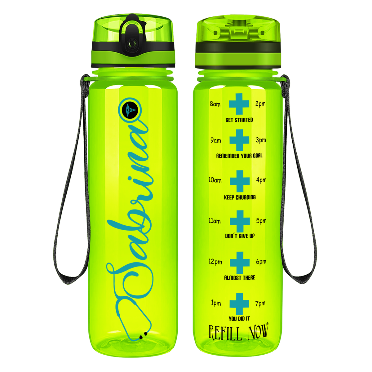 Curled Personalized Nurse on 32oz Motivational Tracking Water Bottle