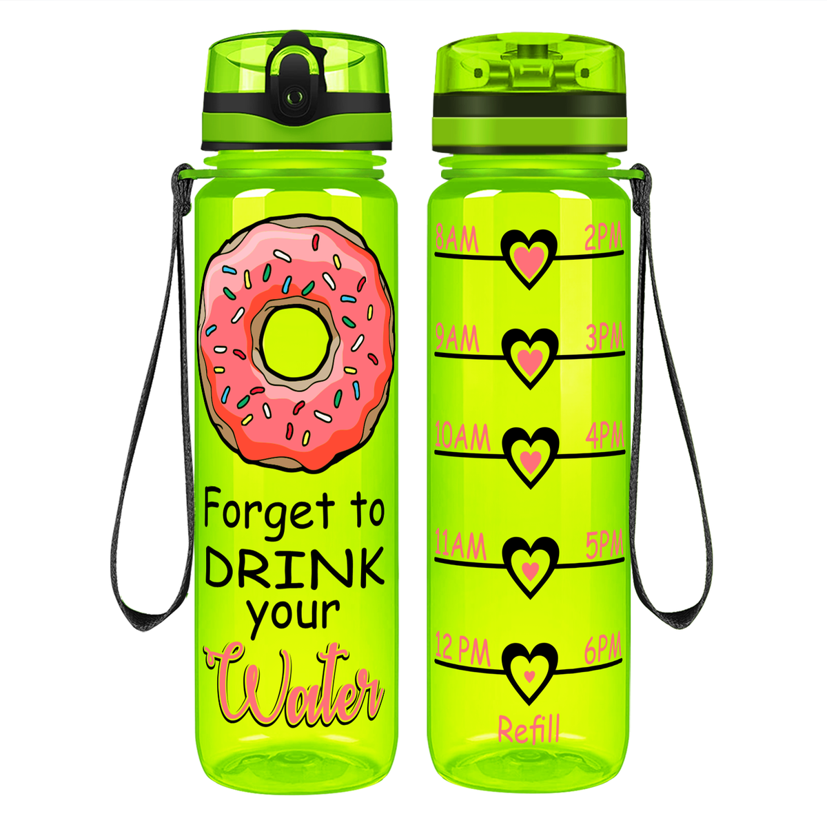 Donut Forget Your Water on 32 oz Motivational Tracking Water Bottle