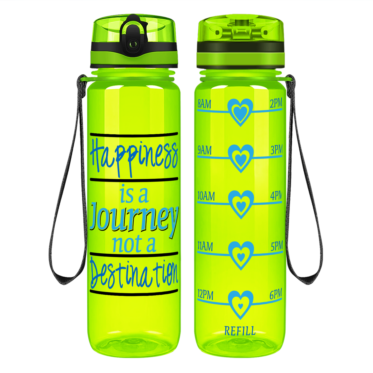 Destination Happiness on 32 oz Motivational Tracking Water Bottle
