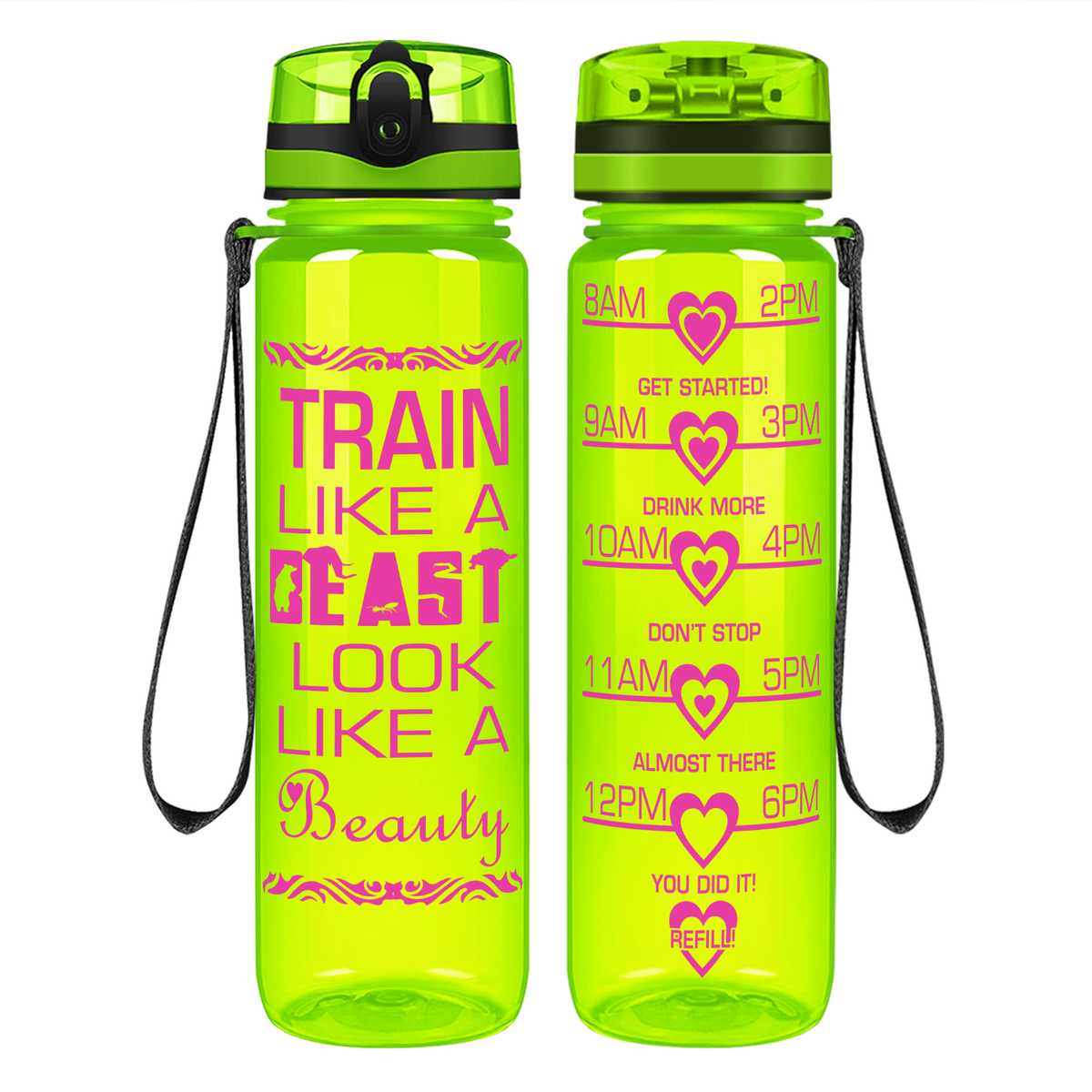 Train Like A Beast on 32 oz Motivational Tracking Water Bottle