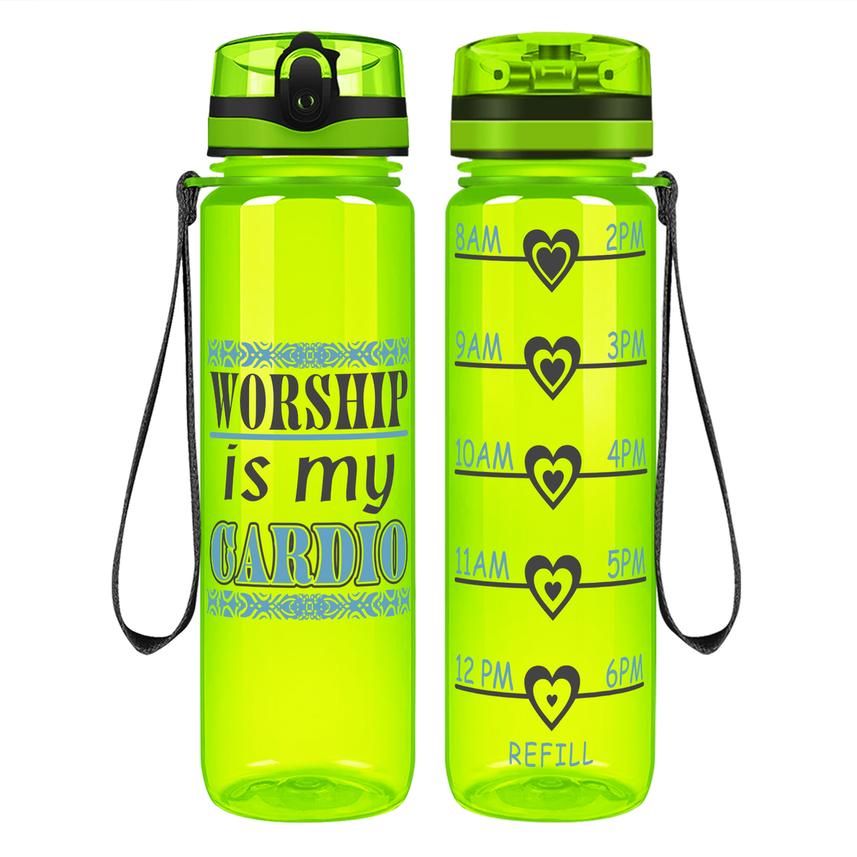 Worship Is My Cardio on 32 oz Motivational Tracking Water Bottle