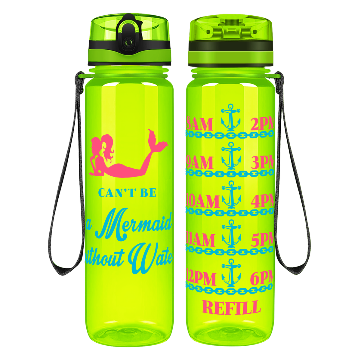 No Water, No Mermaid on 32 oz Motivational Tracking Water Bottle