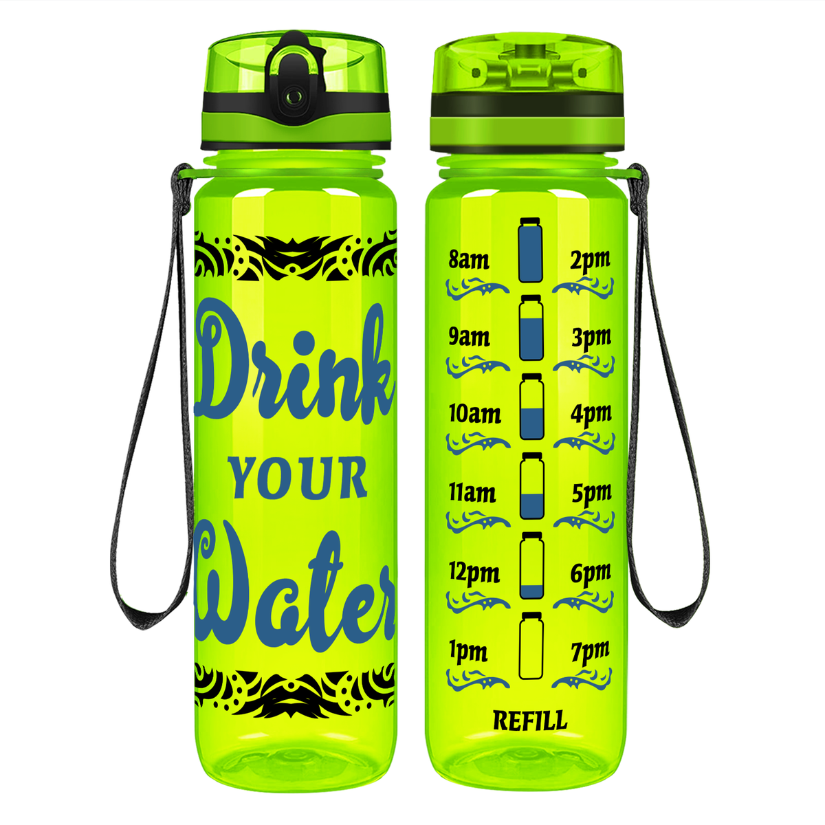 Drink Your Water Tribal on 32 oz Motivational Tracking Water Bottle