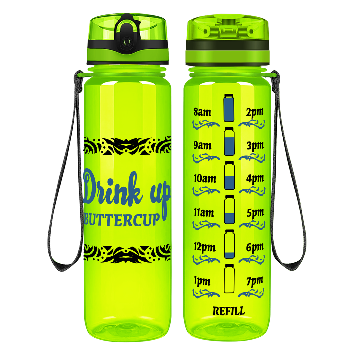 Tribal Buttercup on 32 oz Motivational Tracking Water Bottle