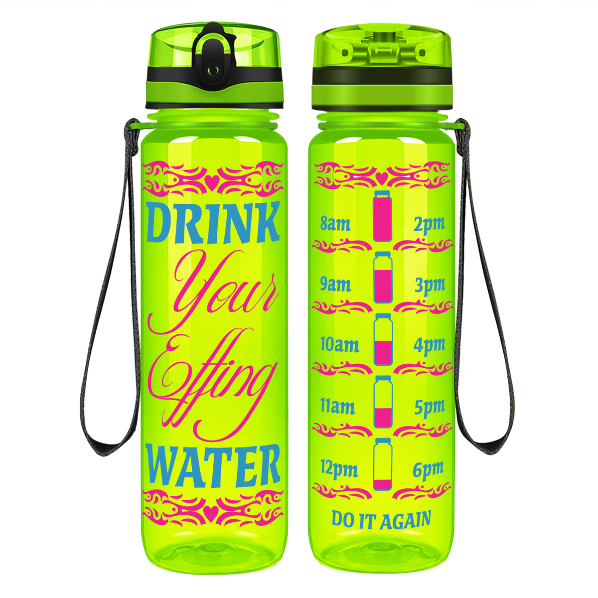 Tribal Heart Effing Water on 32 oz Motivational Tracking Water Bottle