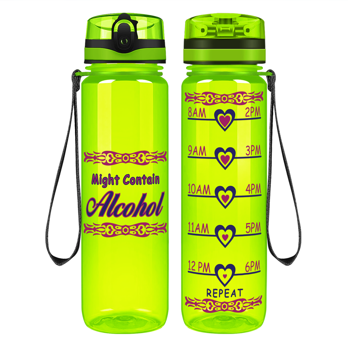 Might Contain Alcohol on 32 oz Motivational Tracking Water Bottle