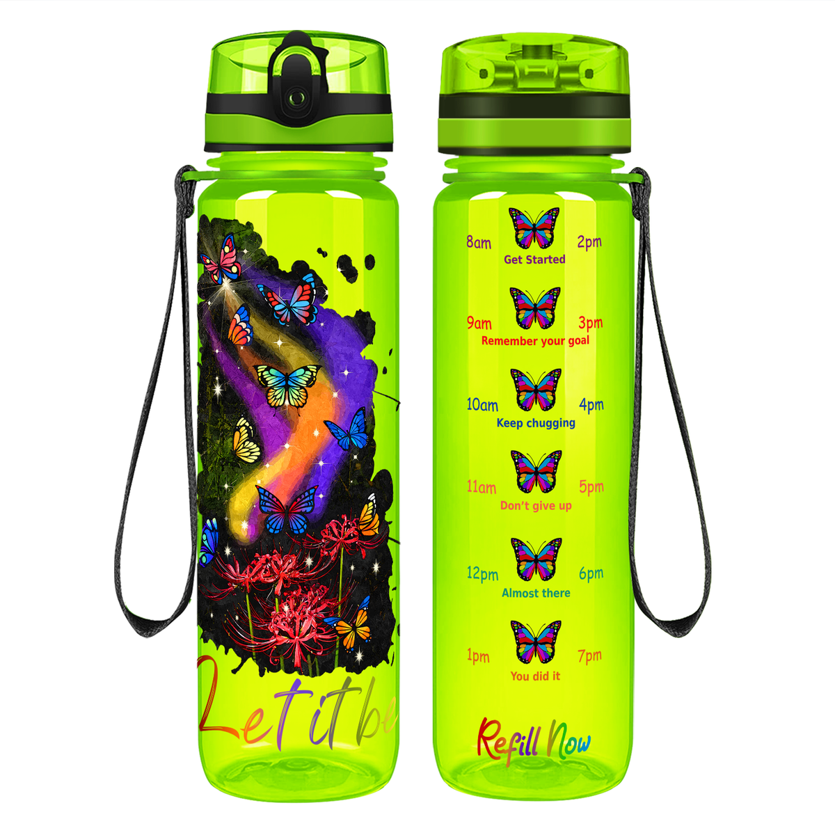 Let It Be Colorful Butterflies on 32 oz Motivational Tracking Water Bottle