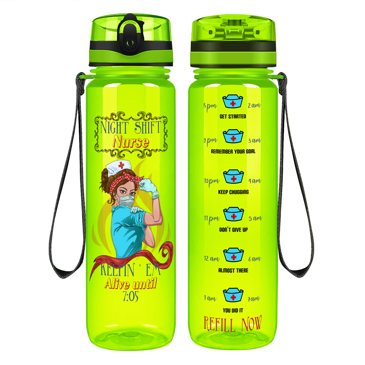 Night Shift Nurse on 32oz Motivational Tracking Water Bottle