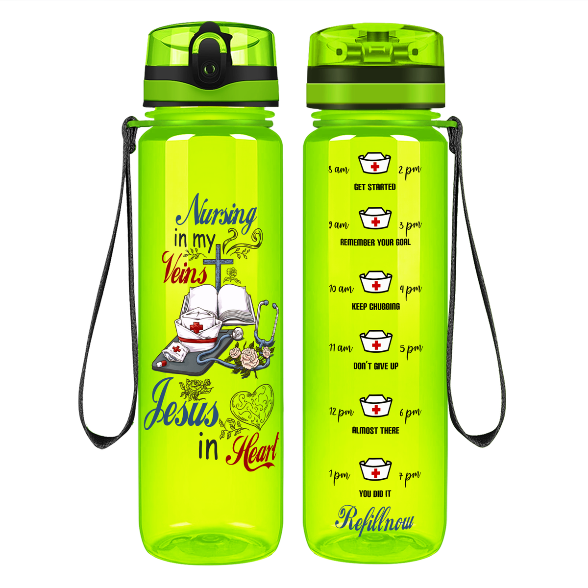 Nursing in my Veins on 32oz Motivational Tracking Water Bottle