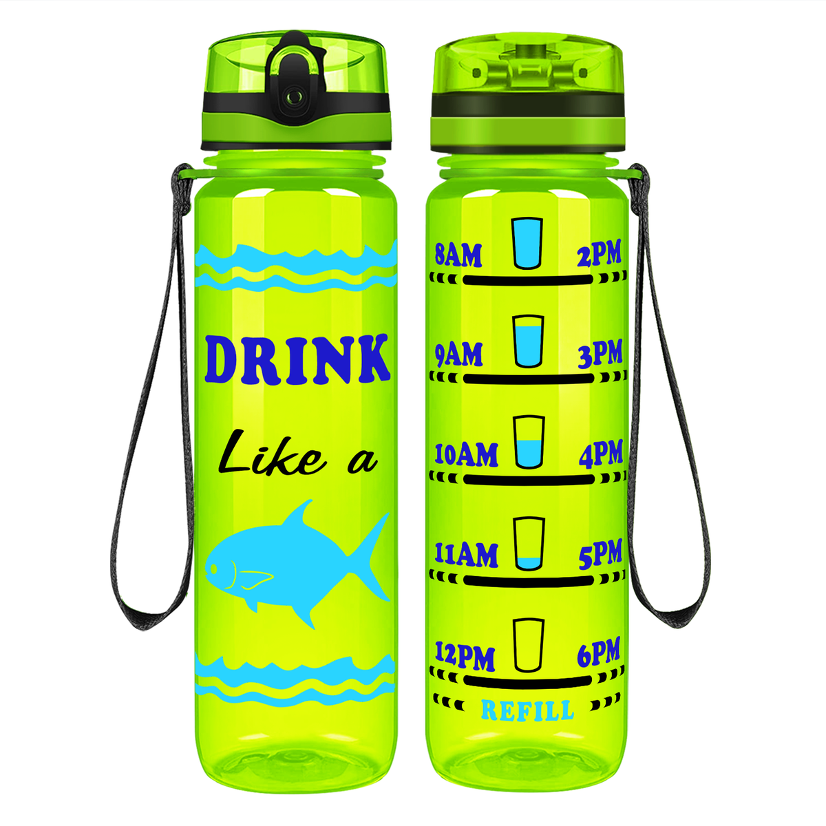 Drink Like Fish on 32 oz Motivational Tracking Water Bottle