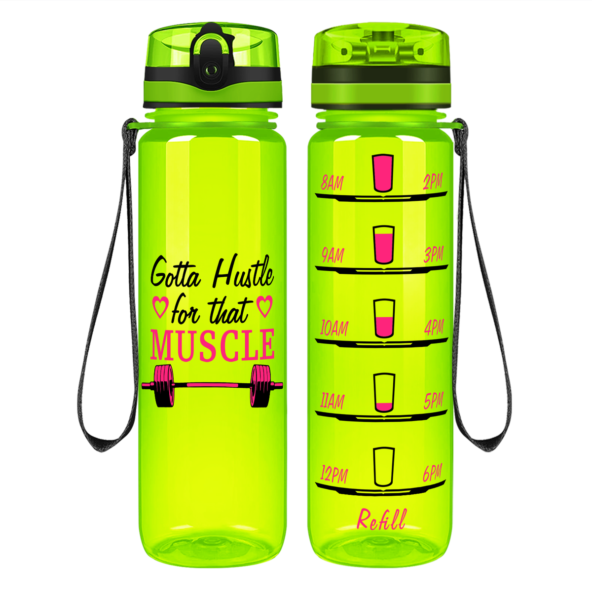 Heart Hustle For Muscle on 32 oz Motivational Tracking Water Bottle