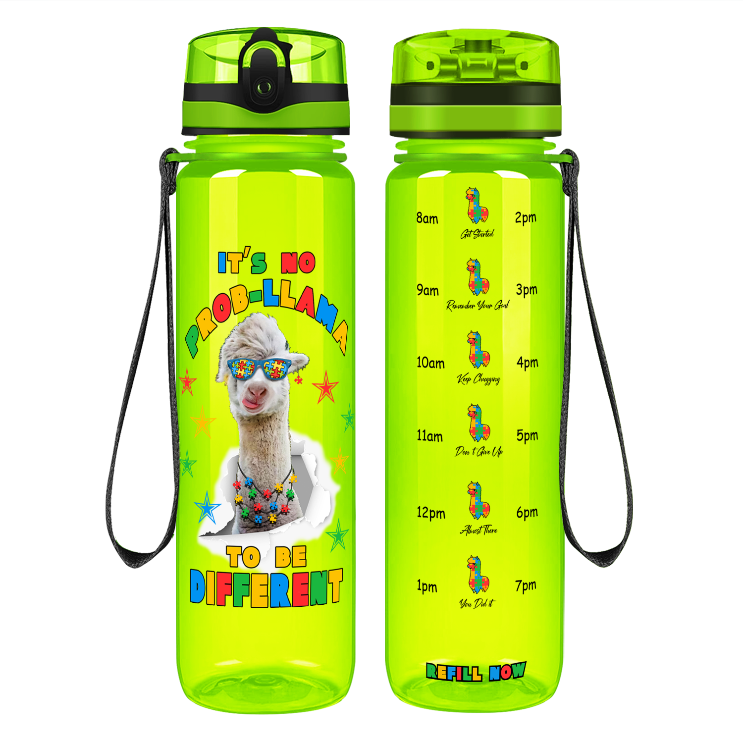 No Prob-llama Autism Stars Motivational Tracking Water Bottle
