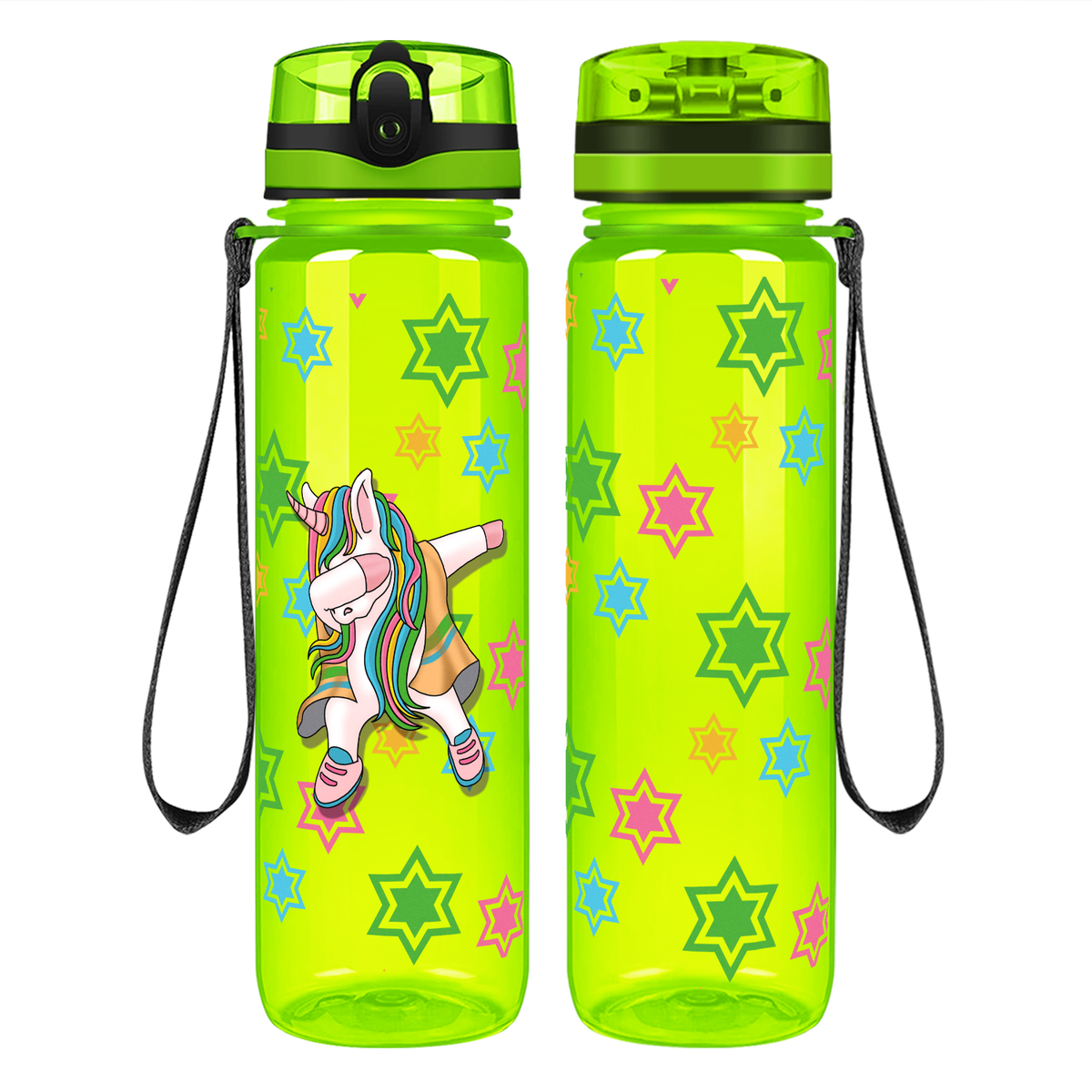 Dancing Unicorn on 32 oz Motivational Tracking Water Bottle