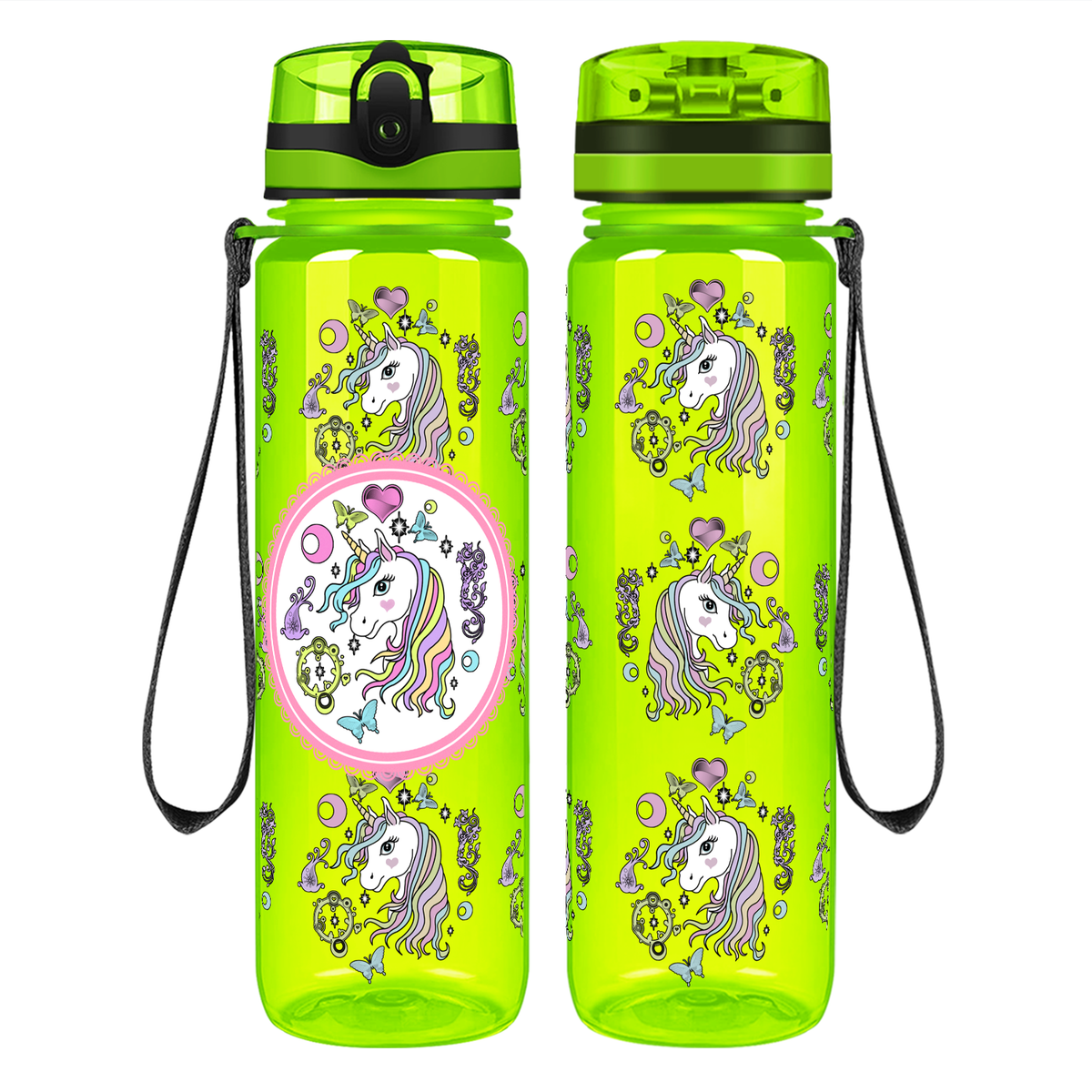 Pretty Unicorn on 32 oz Motivational Tracking Water Bottle