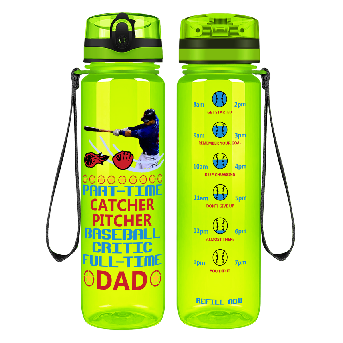 Part-Time Catcher Pitcher Full Time Dad on 32 oz Motivational Tracking Water Bottle