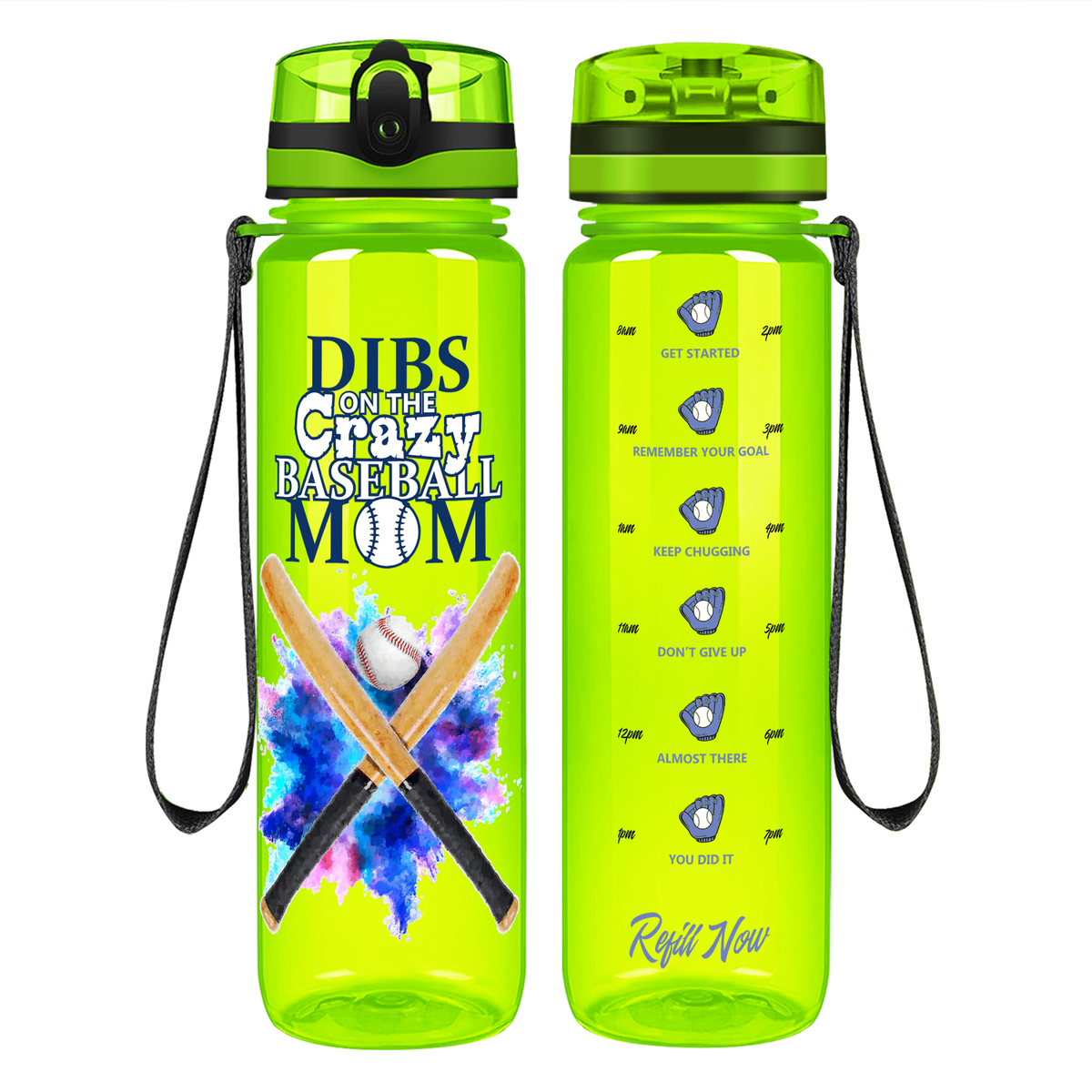 Dibs on the Baseball Mom on 32 oz Motivational Tracking Water Bottle