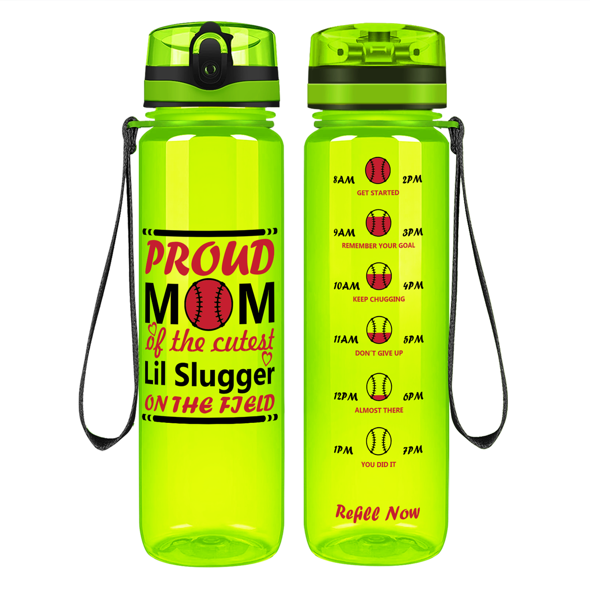 Proud Baseball Mom on 32 oz Motivational Tracking Water Bottle